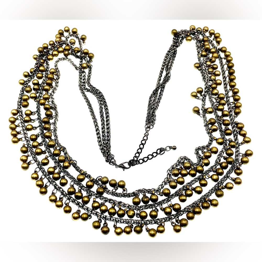 3 for $30 MultiStrand Dark Metal Chains and Dangling GoldTone Ball Bead Necklace